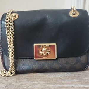 Coach Black and Brown Shoulder Bag with Gold Accents
